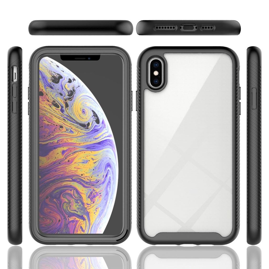 iPhone XS Max Cover Hybrid Stødsikker med Skærmbeskyttelse - Mørkeblå/Sort