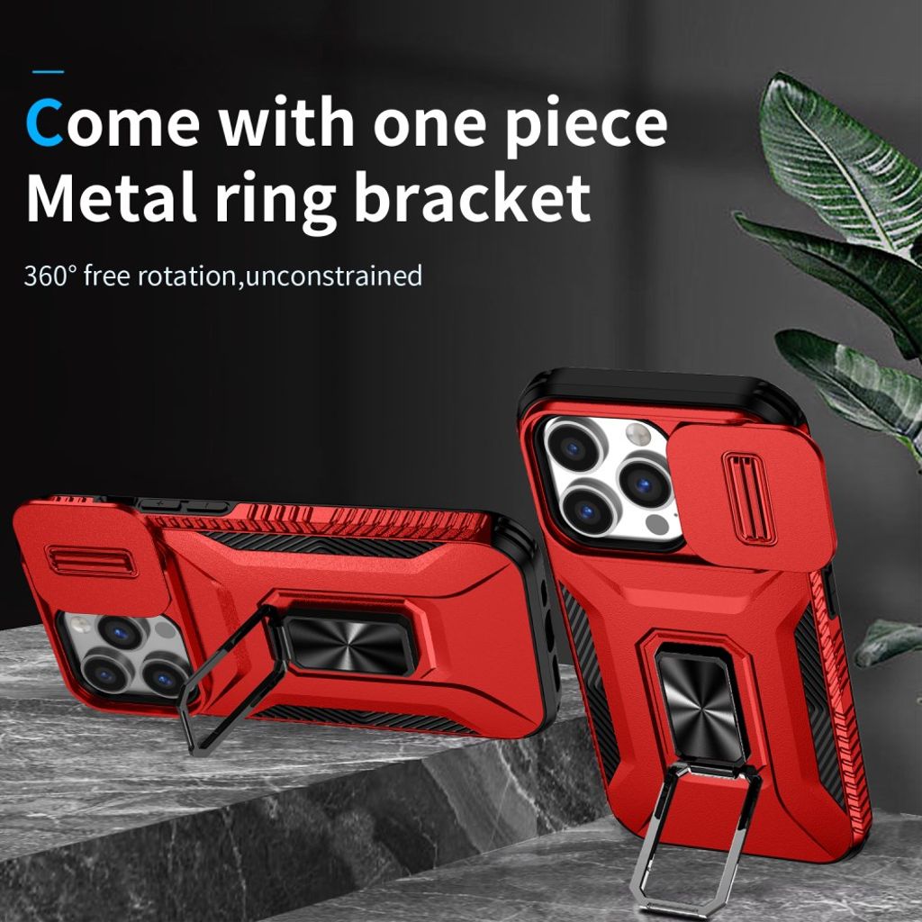 iPhone 14 Pro Cover med Stativ og Kamerabeskyttelse – Rød