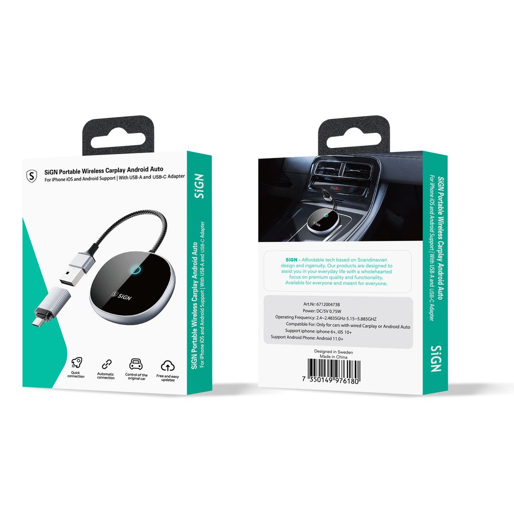 SiGN Trådlös CarPlay adapter omvandlare för trådbundna CarPlay bilar - Svart