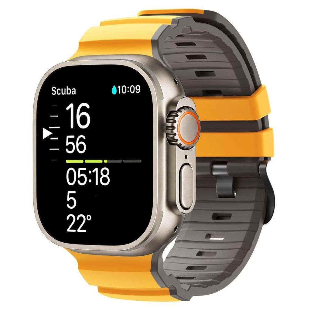 Apple Watch 49/46/44/42mm Tvåfärgat Klockarmband Silikon - Gul/Grå