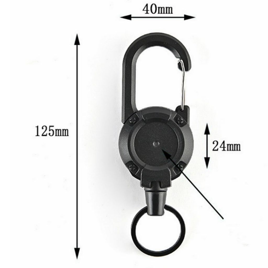 Nyckelring med karbinhake & utdragbar stålkabel 60cm - svart