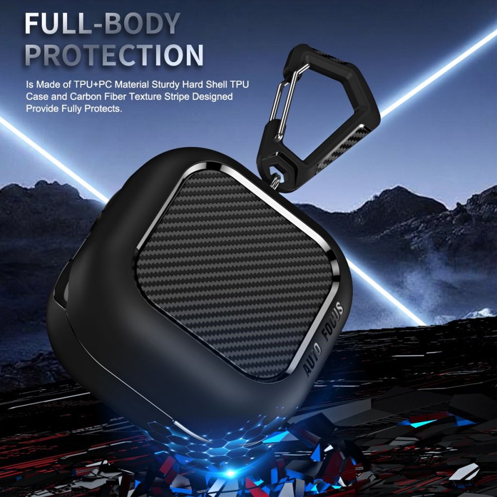 Samsung Galaxy Buds4/Buds4 Pro Skal Kolfibertextur med Karbinhake - Svart