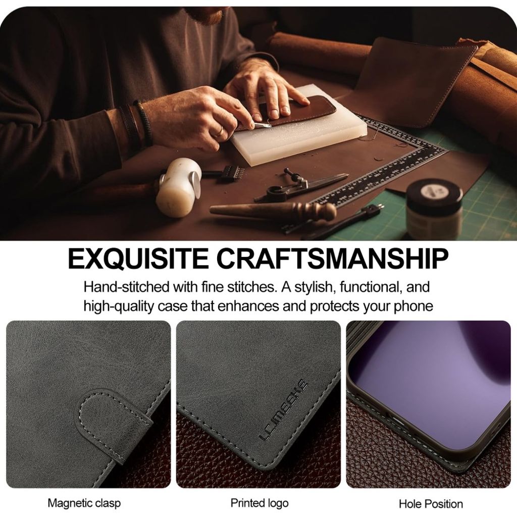 LC.IMEEKE iPhone 17 Pro Max Wallet Cover with Stand - Grey