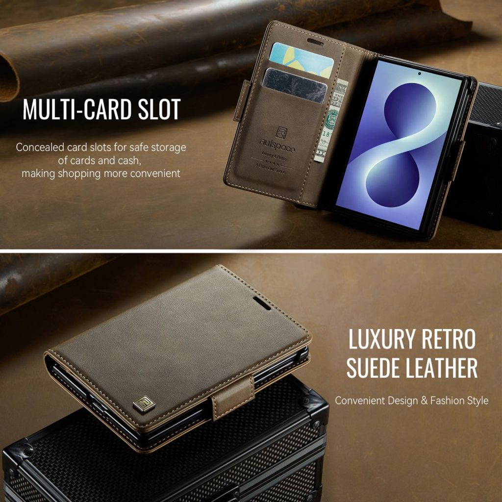 AUTSPACE Samsung Galaxy Z Fold8 Lompakkokotelo PU-nahka RFID-suojattu - Tummanruskea