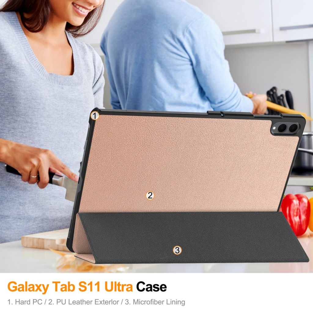 Samsung Galaxy Tab S12 Ultra/S11 Ultra Slimmat Tri-fold stativfodral - Roséguld