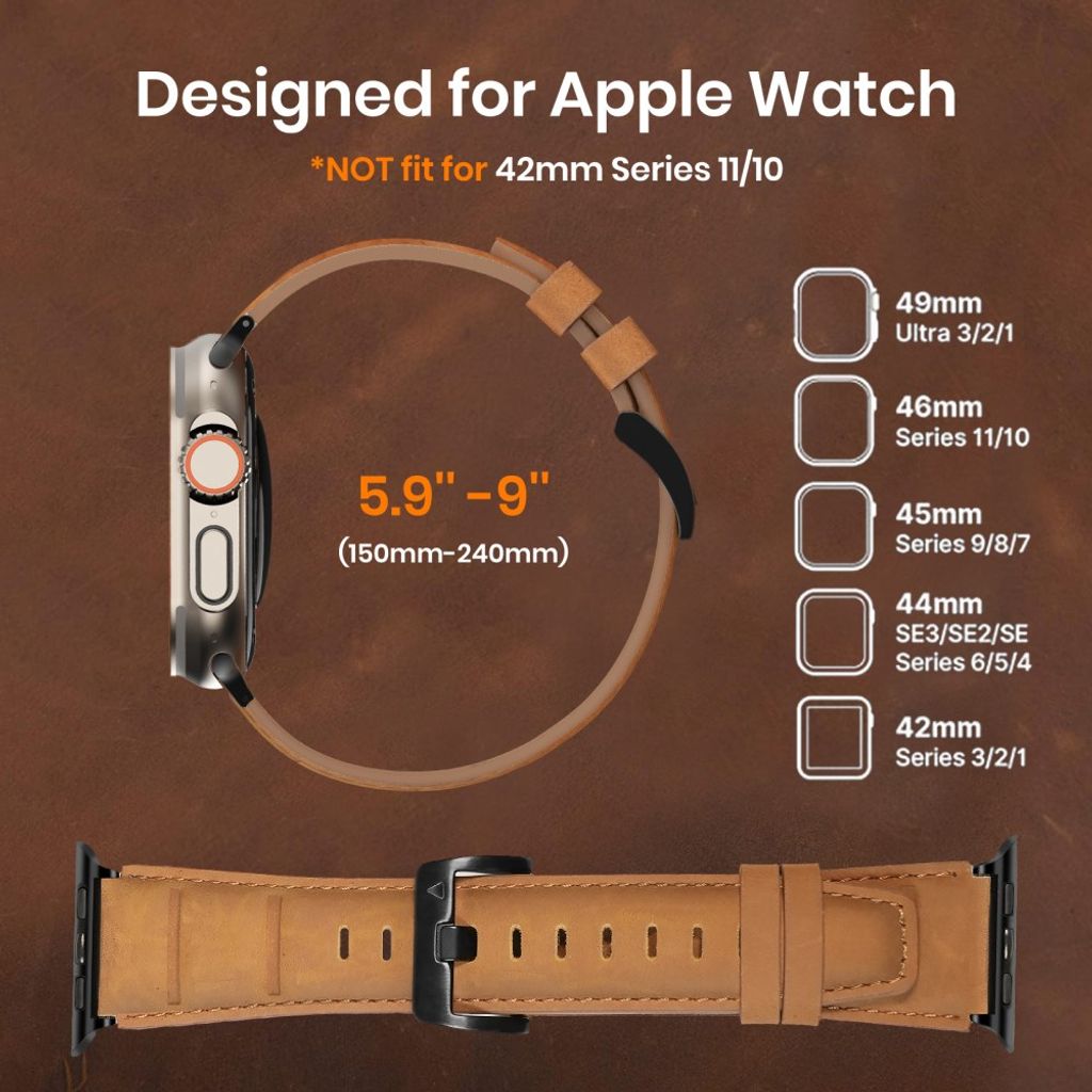 AHASTYLE DD12 Apple Watch 49 / 46 / 44 / 42mm Nahkainen kellonranneke - Ruskea