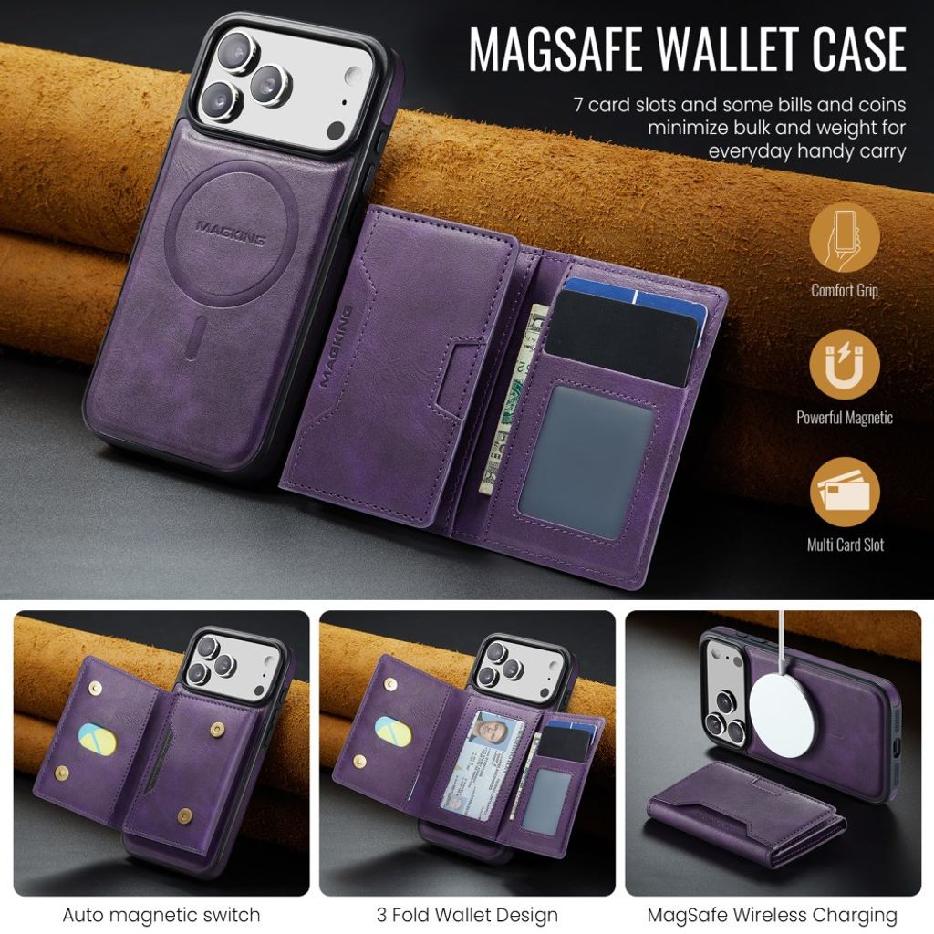 MAGKING iPhone 18 Pro Max/17 Pro Max MagSafe Kuori irrotettavalla lompakolla - Violetti