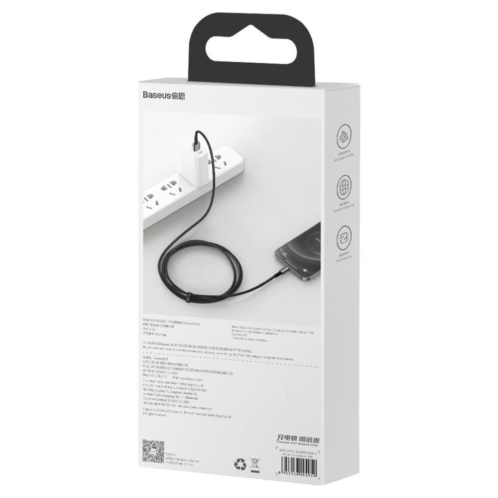 Baseus Tungsten USB til Lightning-kabel 2.4A 2m sort