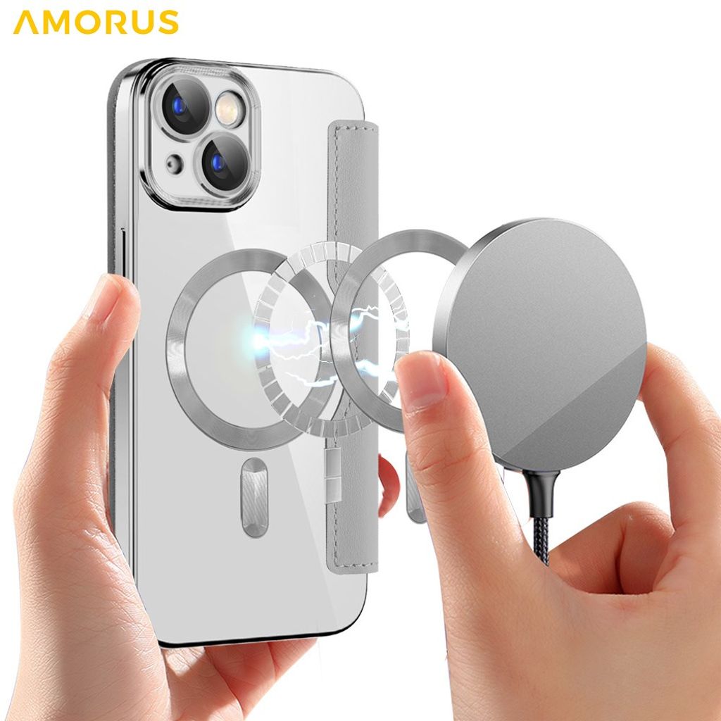 AMORUS iPhone 14 MagSafe RFID Kortholder Pungetui - Titan grå