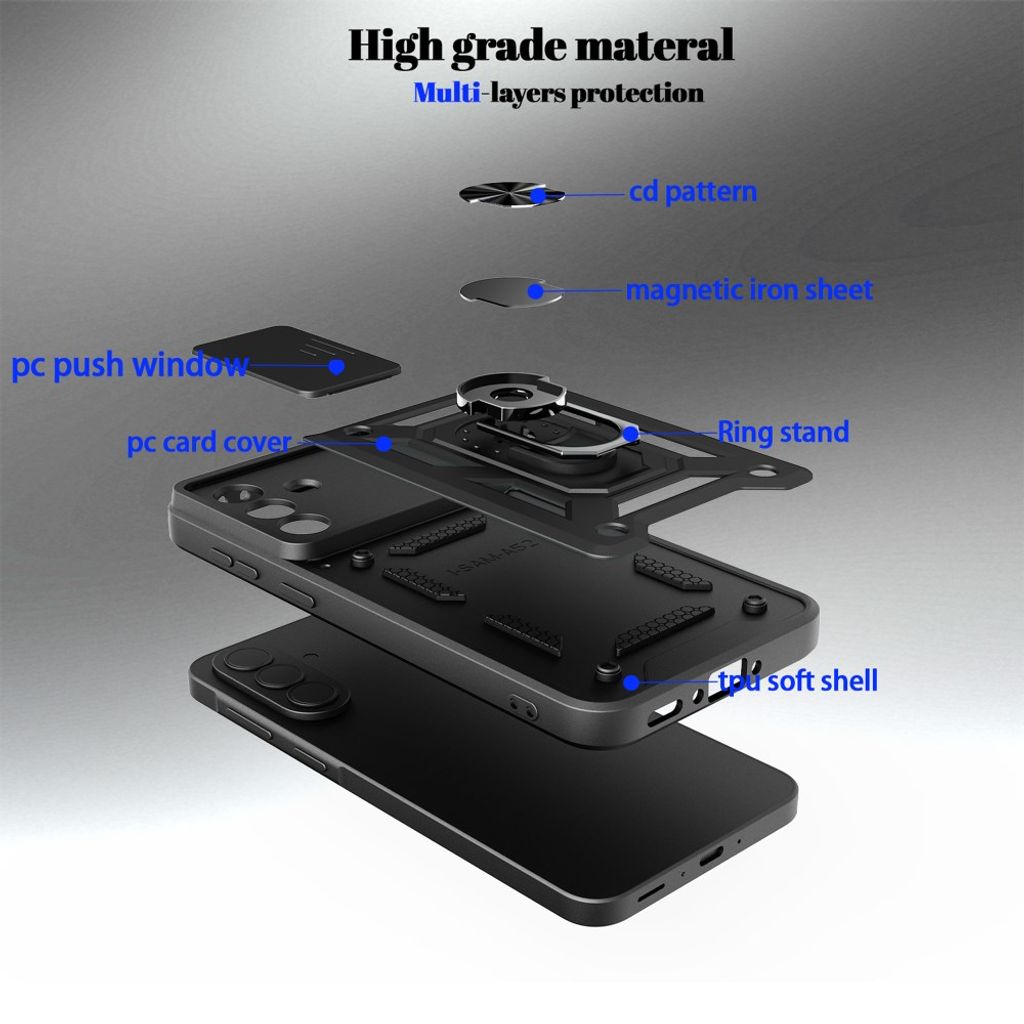 Samsung Galaxy A27 5G Kuori Linssinsuojalla ja Jalustalla - Musta