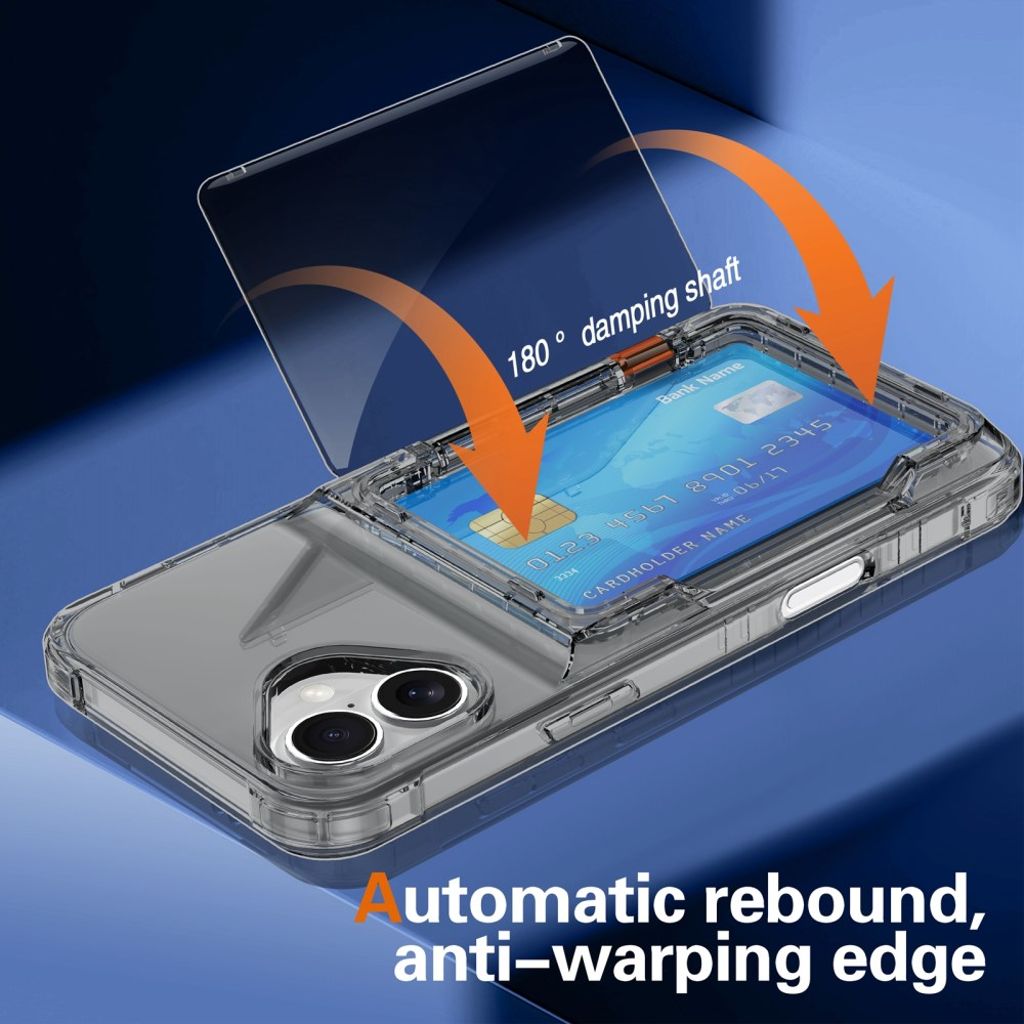 iPhone 17 Skal med stativ och kortfack – Transparent svart