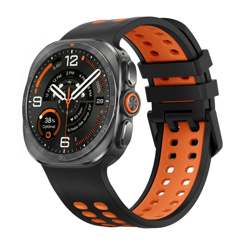 Samsung Galaxy Watch Ultra/Ultra2 Tofarget silikon klokkerem med dobbel spenne - Svart/Oransje