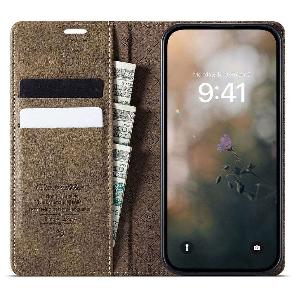 CASEME iPhone 16e Lommeboketui RFID-blokkerende med stativ – Brun