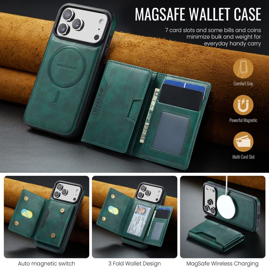 MAGKING iPhone 18 Pro Max/17 Pro Max MagSafe Kuori irrotettavalla lompakolla - Vihreä