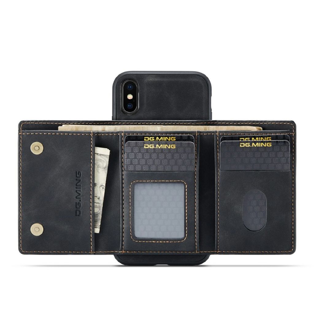 DG.MING iPhone X/XS Plånboksskal Magnetiskt Hybrid – Svart