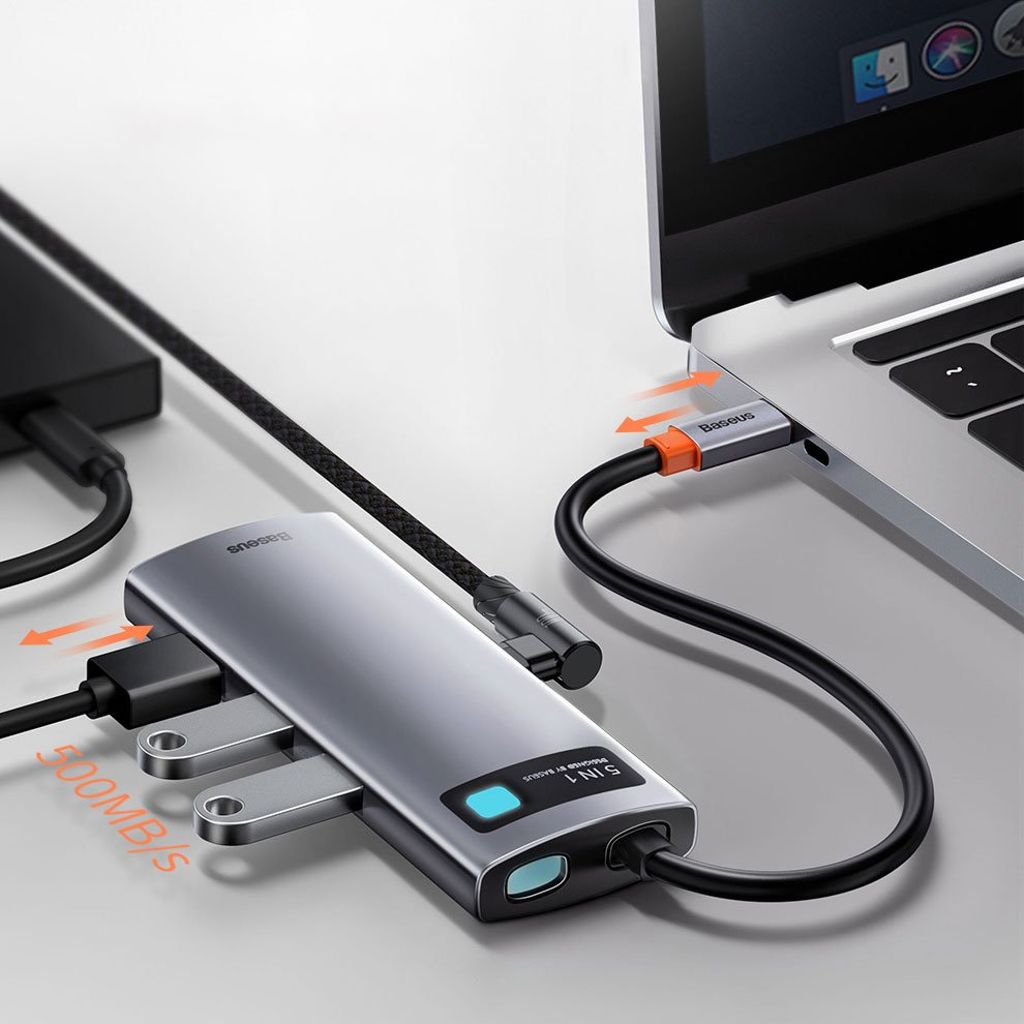 Baseus Metal Gleam Series 5-i-1 USB-C hub med HDMI og hurtiglading
