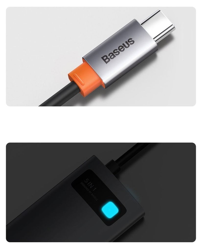 Baseus Metal Gleam Series 5-i-1 USB-C hub med HDMI og hurtiglading