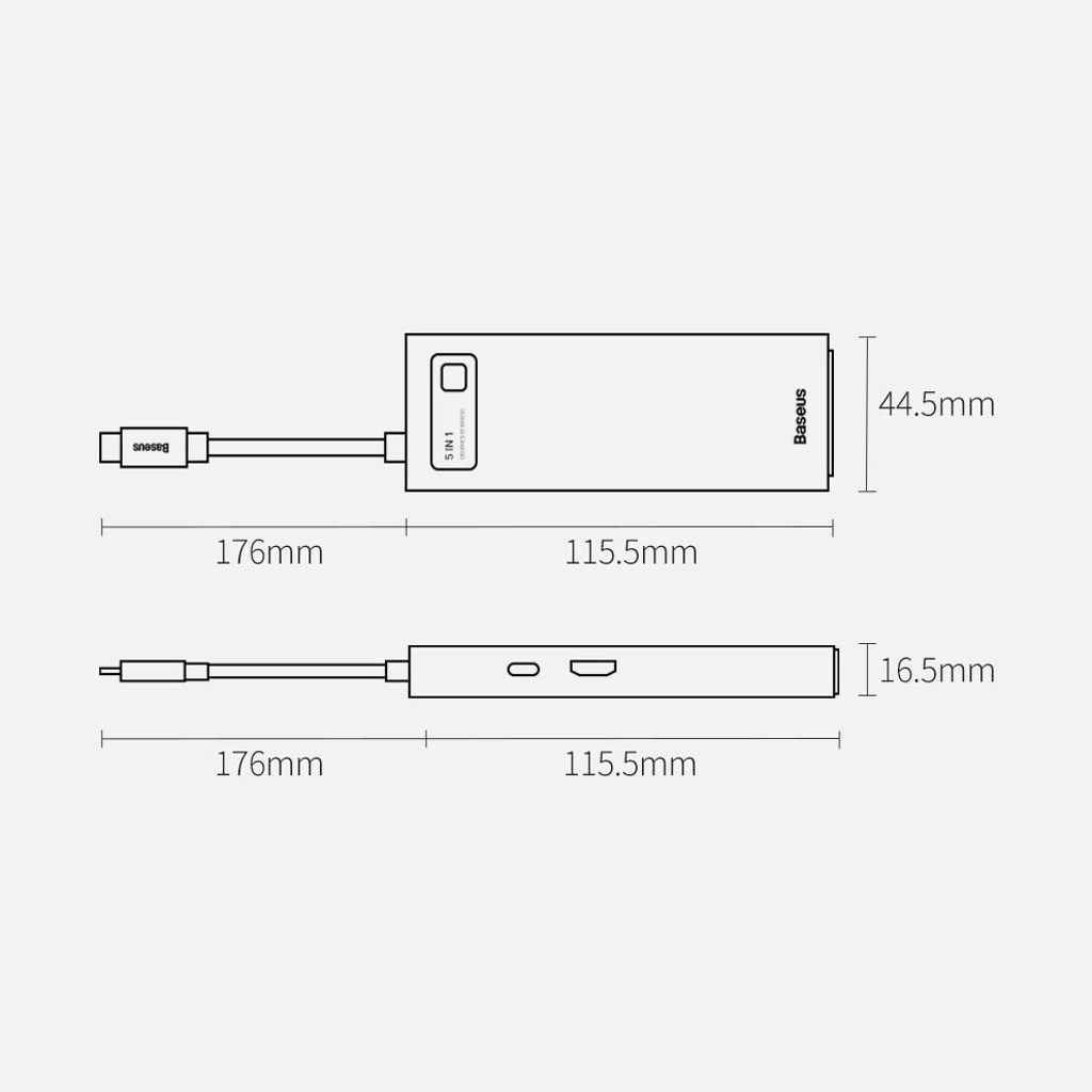 Baseus Metal Gleam Series 5-i-1 USB-C hub med HDMI og hurtiglading