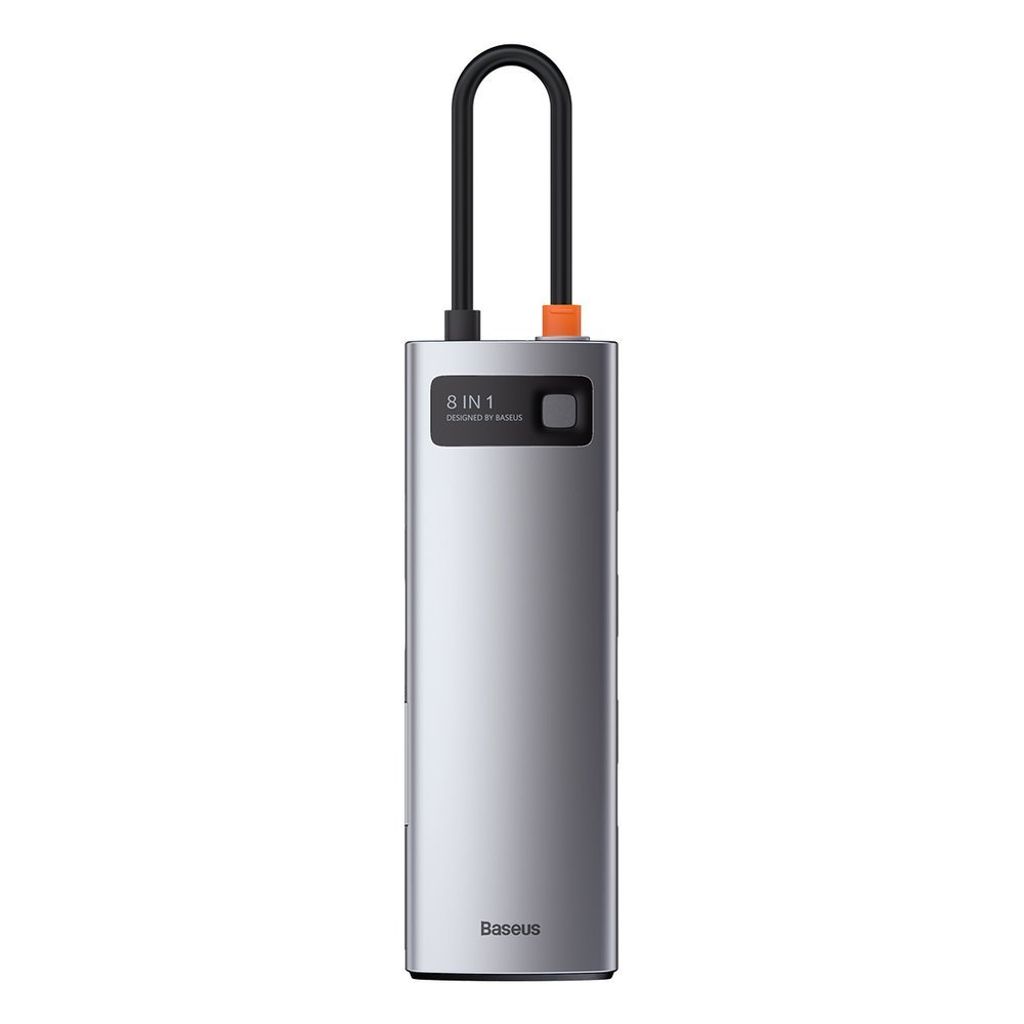 Baseus Metal Gleam 8-i-1 USB-C HUB – 100W PD, HDMI 4K, SD/minnekortleser, Ethernet, grå