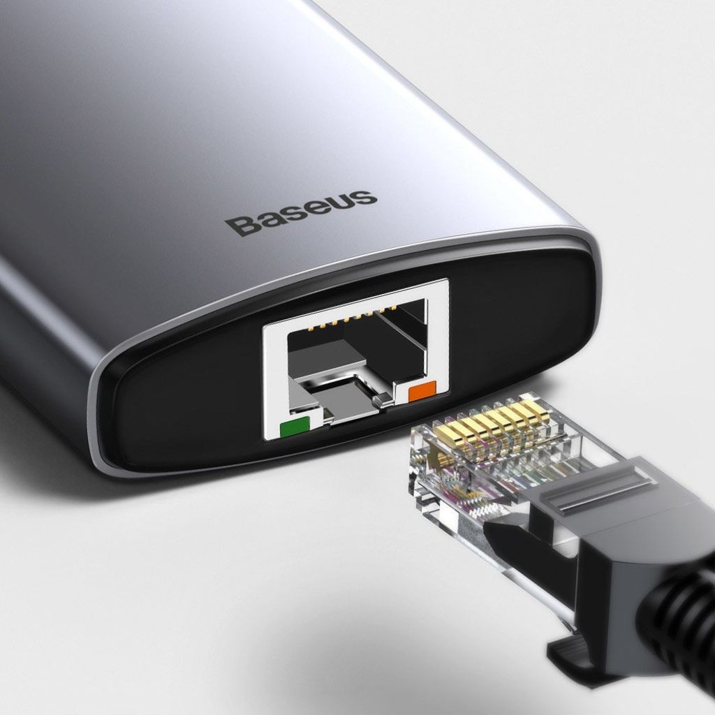 Baseus Metal Gleam 8-i-1 USB-C HUB – 100W PD, HDMI 4K, SD/minnekortleser, Ethernet, grå