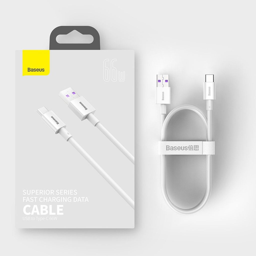 Baseus Superior USB-kaapeli 1 m, USB Type C, 66 W, valkoinen