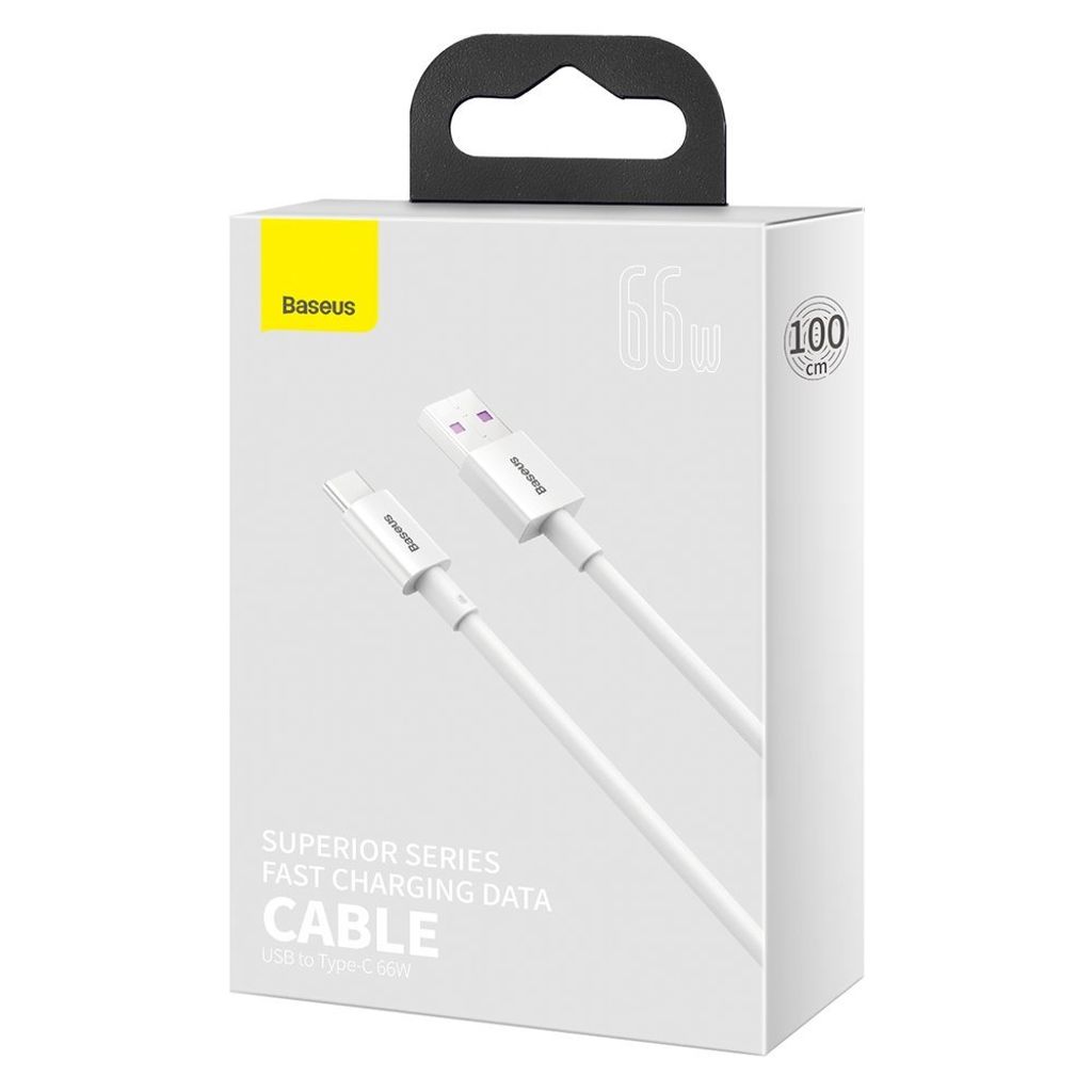 Baseus Superior USB-kaapeli 1 m, USB Type C, 66 W, valkoinen