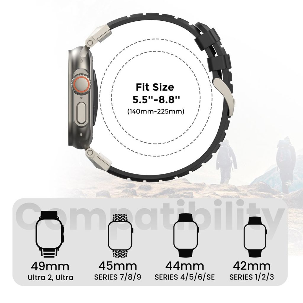 AHASTYLE WE30 Apple Watch 49/46/44/42mm Klockarmband i Fluorgummi - Svart