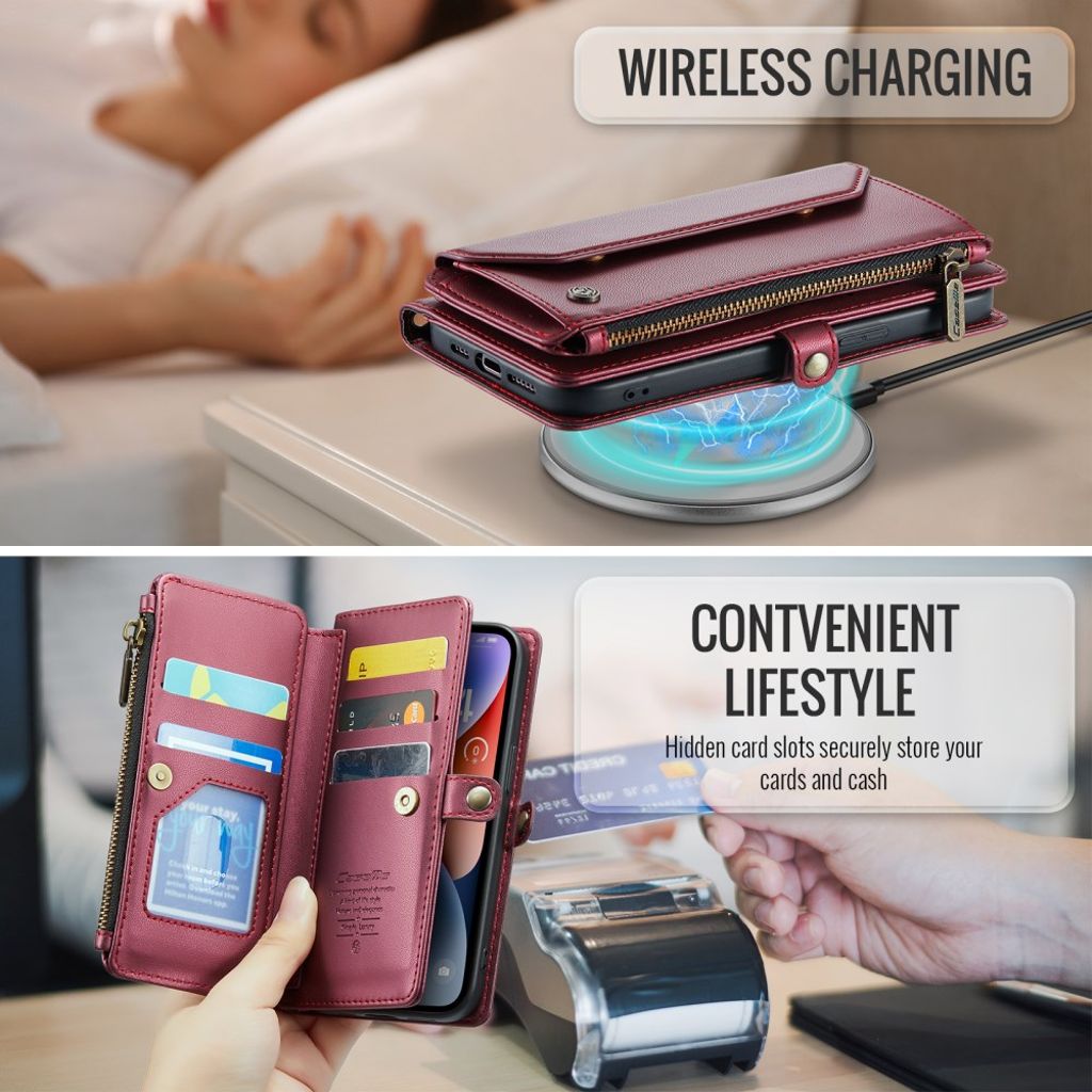 CASEME iPhone 14 Wallet Cover med Kortholder/Stativ/RFID-blokerende - Rød