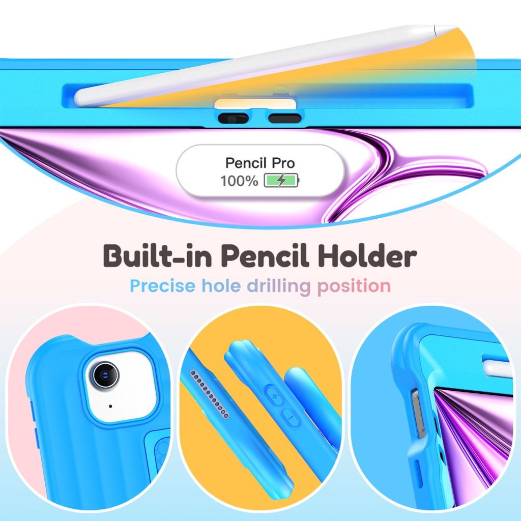 Lasten kuori jalustalla iPad Airille/Prolle 11" - vaaleansininen