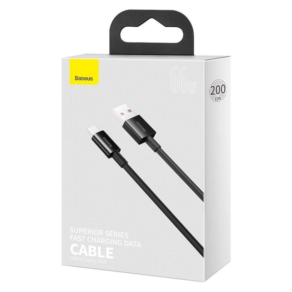 Baseus Superior USB-kabel USB-C 66 W SuperCharge 2 m svart