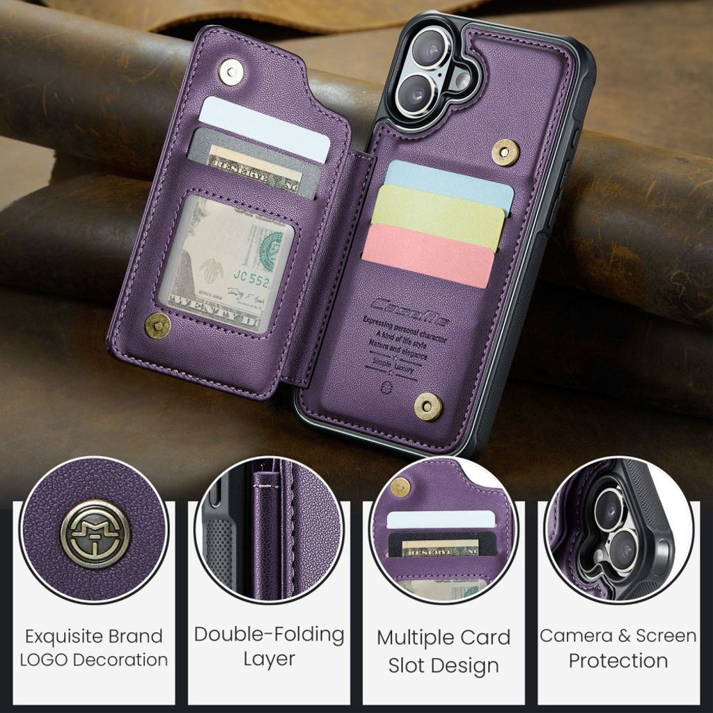 CASEME iPhone 16 Case with 5 Card slots - Purple