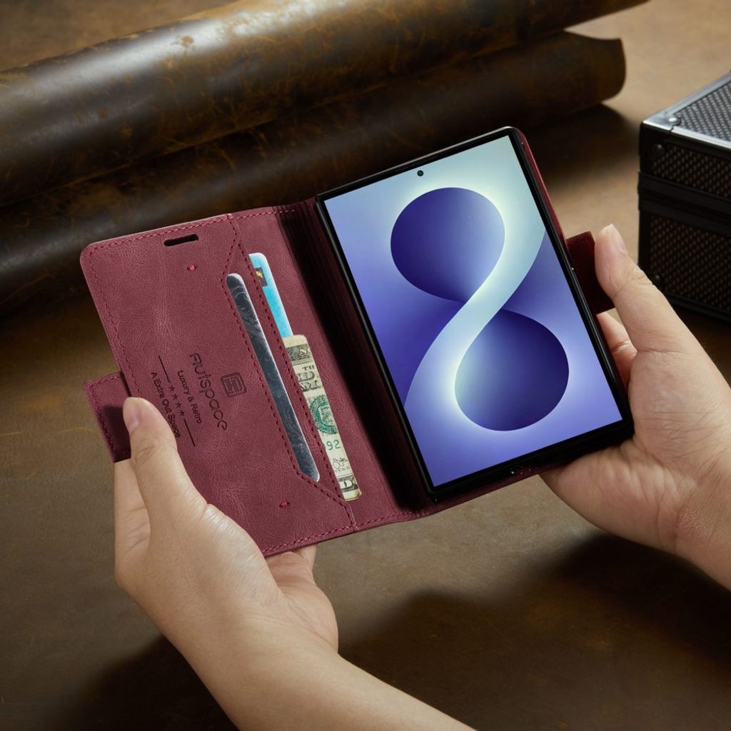 AUTSPACE Samsung Galaxy Z Fold8 Flip Cover i PU-læder med RFID-blokering - Rød