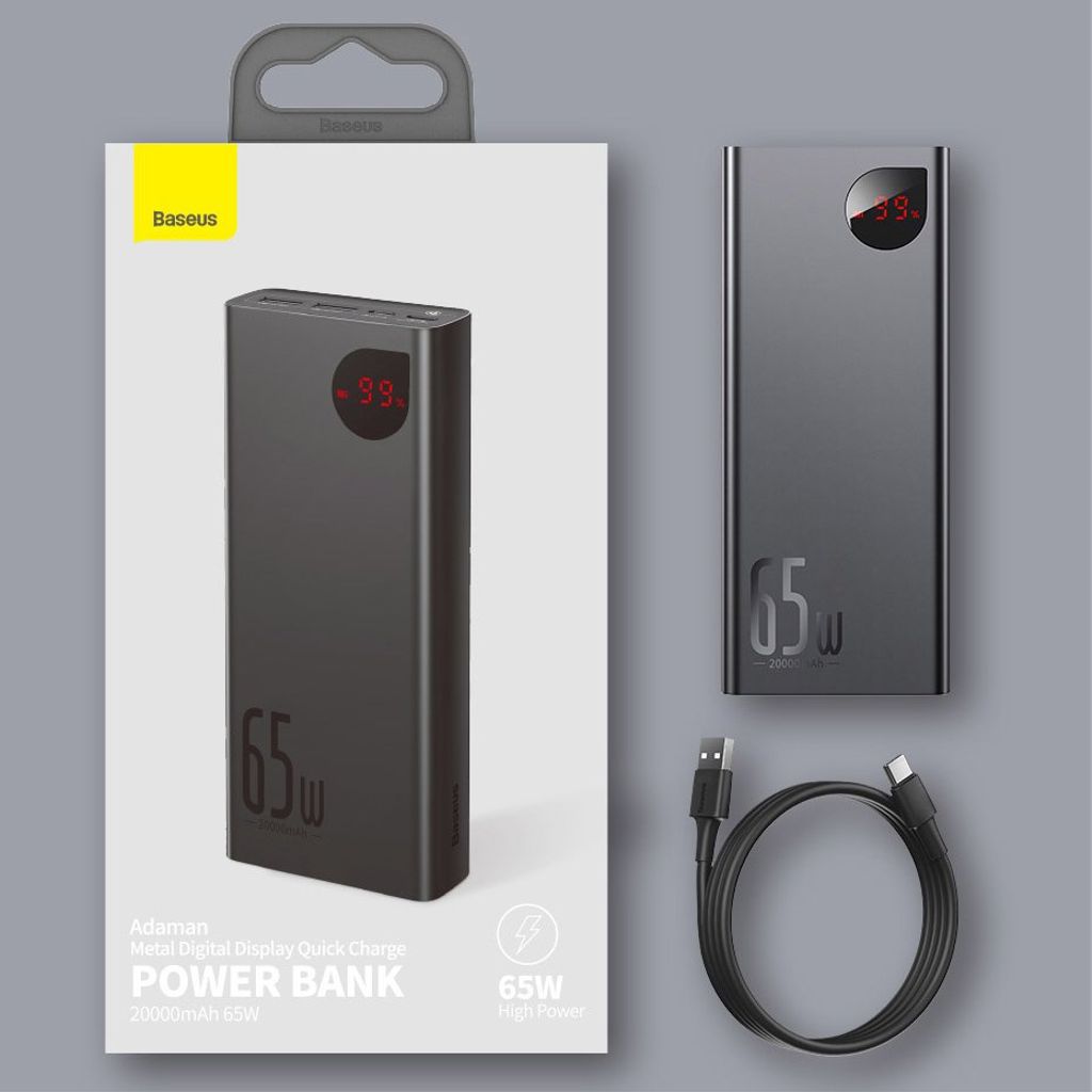 Baseus Adaman powerbank 20000mAh 65W – svart