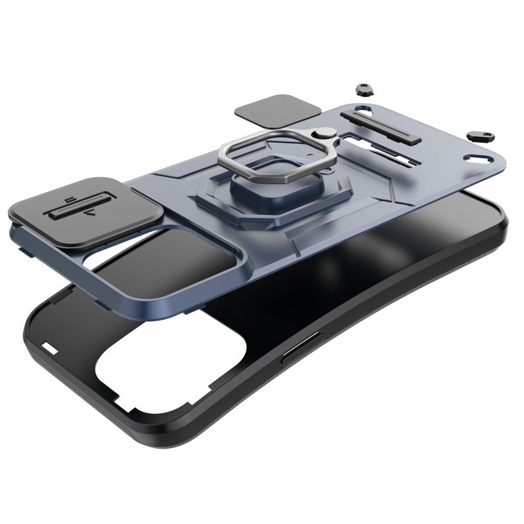 iPhone 14 Cover med kamerabeskyttelse og stativ – Grå