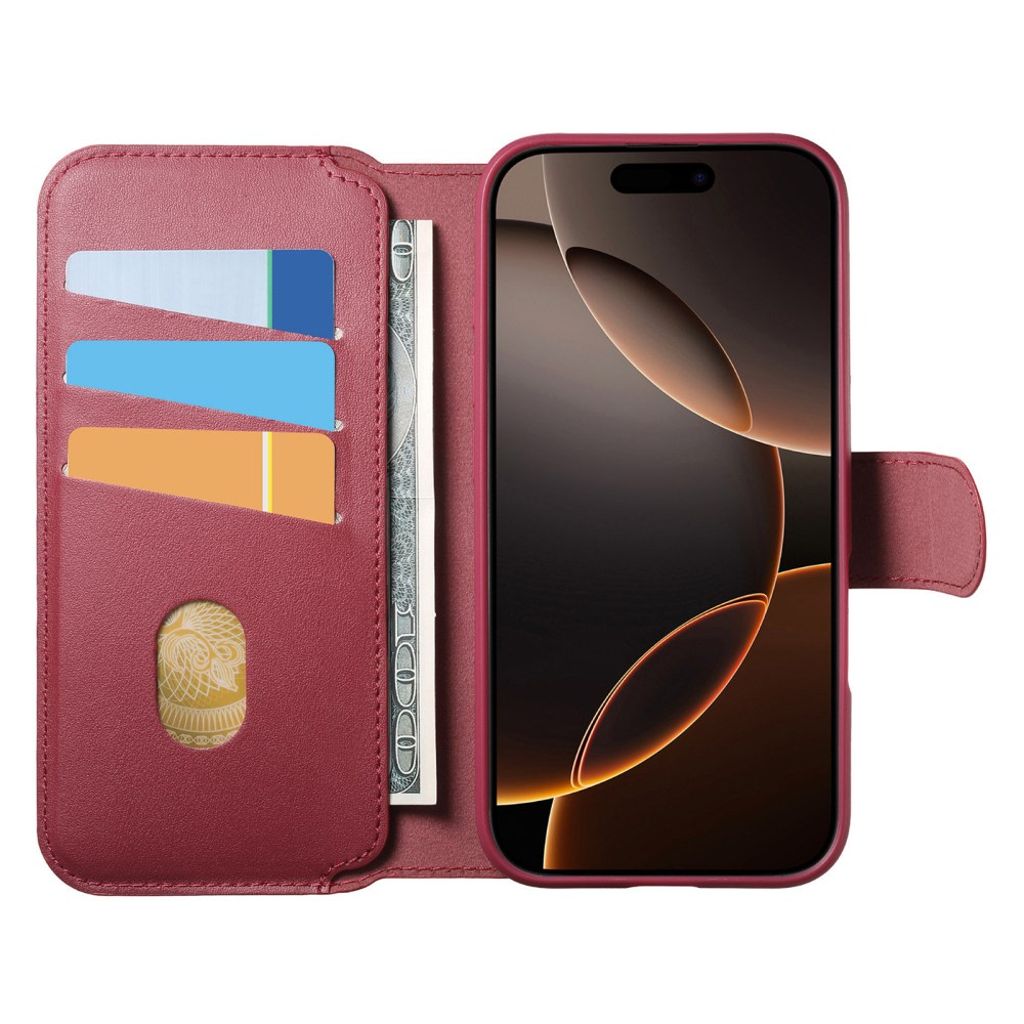 CASENEO Plånboksfodral RFID-blockerande med Handledsband för iPhone 16e – Röd