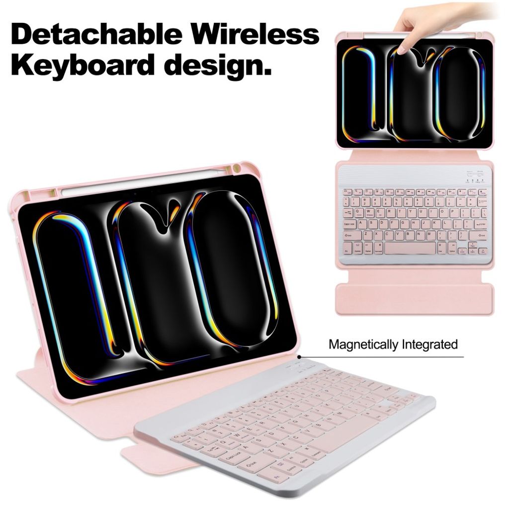 iPad Pro 11" 2025/2024 Kotelo Bluetooth-näppäimistöllä - Vaaleanpunainen