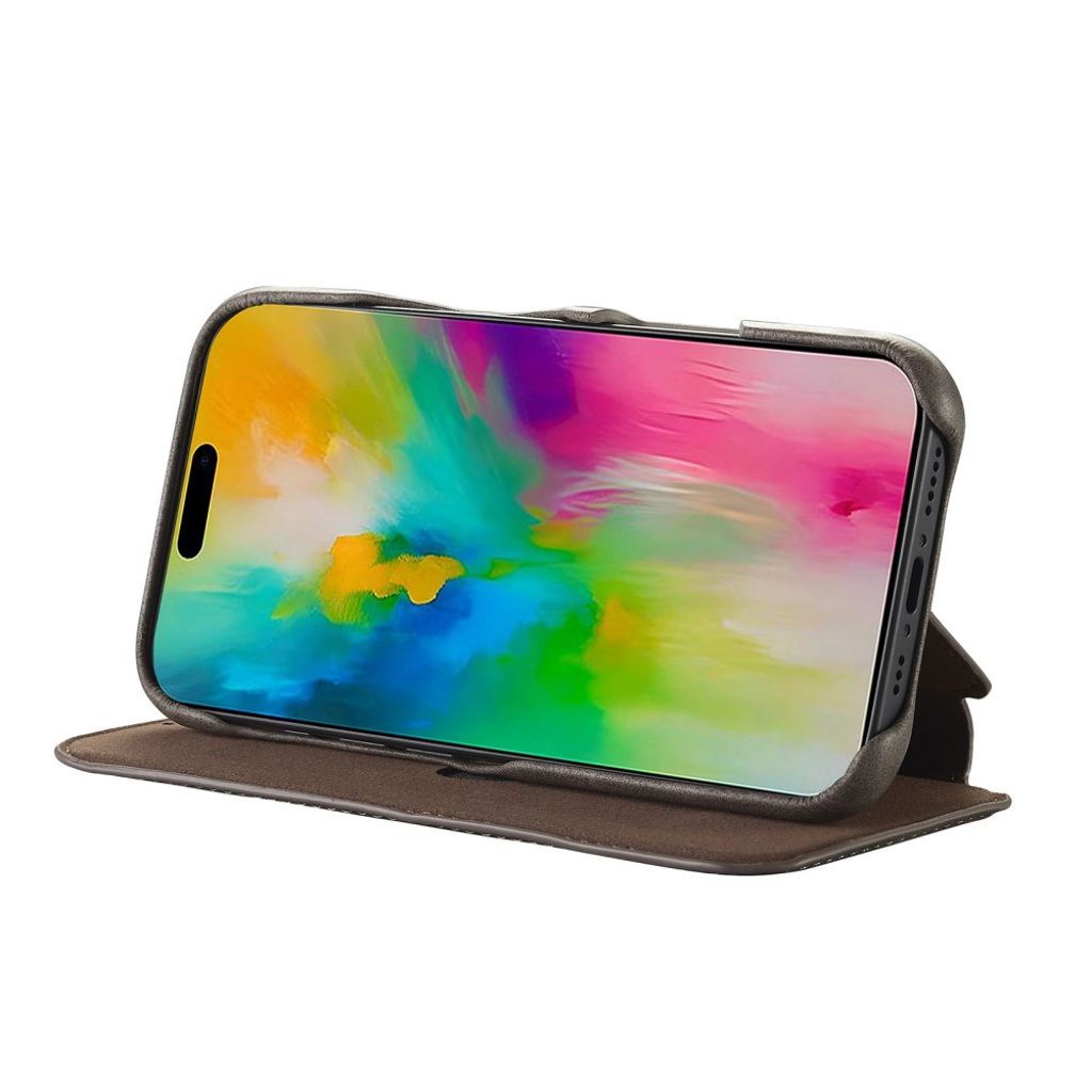 LC.IMEEKE iPhone 16 Plus Wallet Cover Card Holder Stand – Coffee