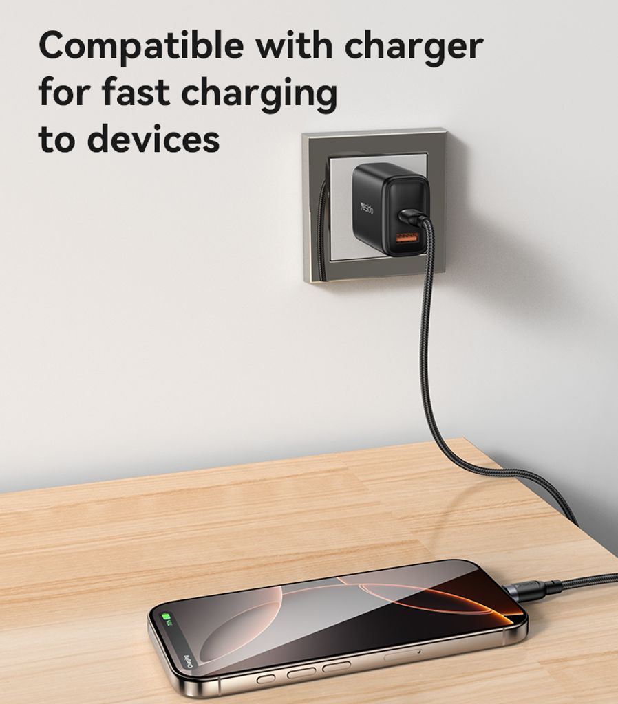 Yesido CA188 USB-C til USB-C-kabel 60 W hurtiglading 0,3 m – svart