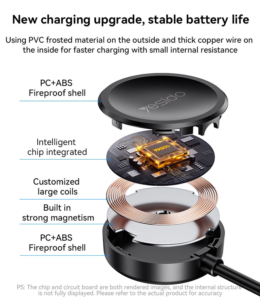 Yesido CA162 magnetisk lader til Samsung Galaxy Watch, USB-C, 1m – svart