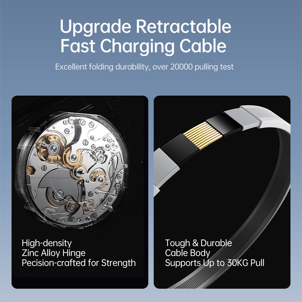 SiGN GaN hurtiglader USB-C/USB-A 40W med forlengbar USB-C-kabel - Hvit