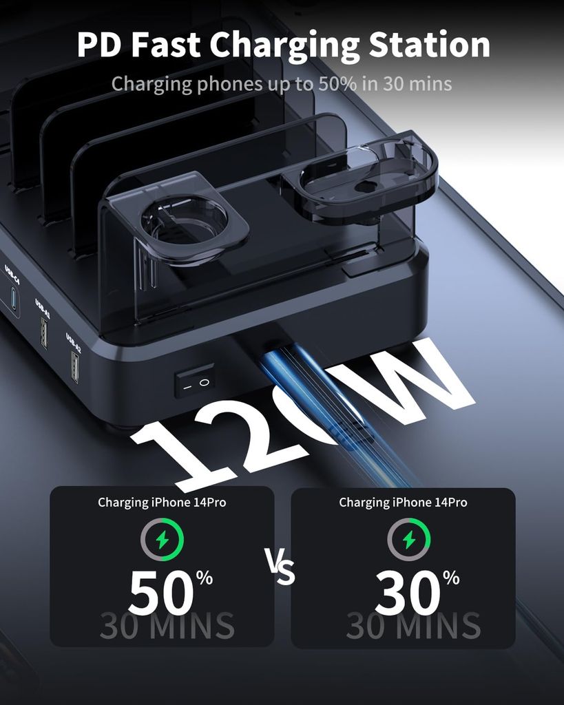 NEXTBATT Laddningsstation med 6 portar, 120W – svart