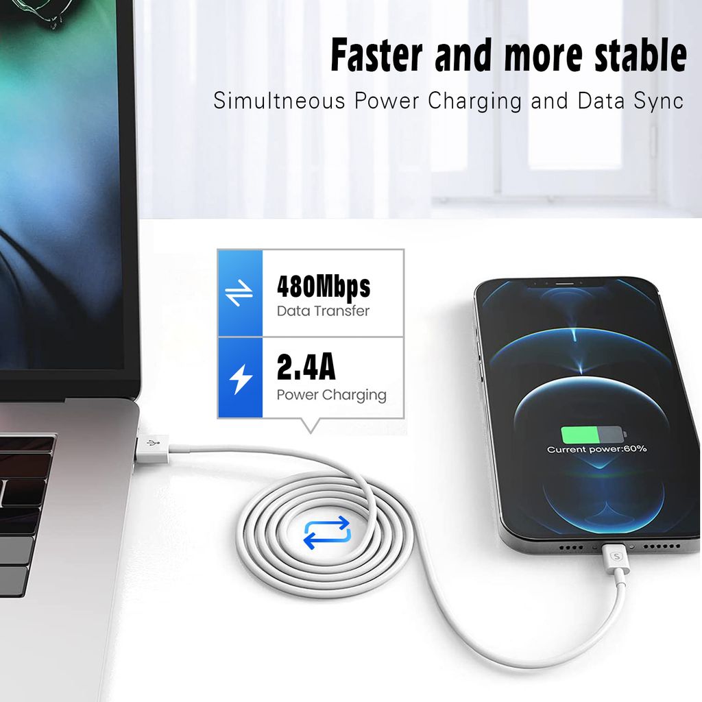 SiGN USB 2.0 -kaapeli Lightning-liittimellä 2.1A, 12W, 1m - Valkoinen