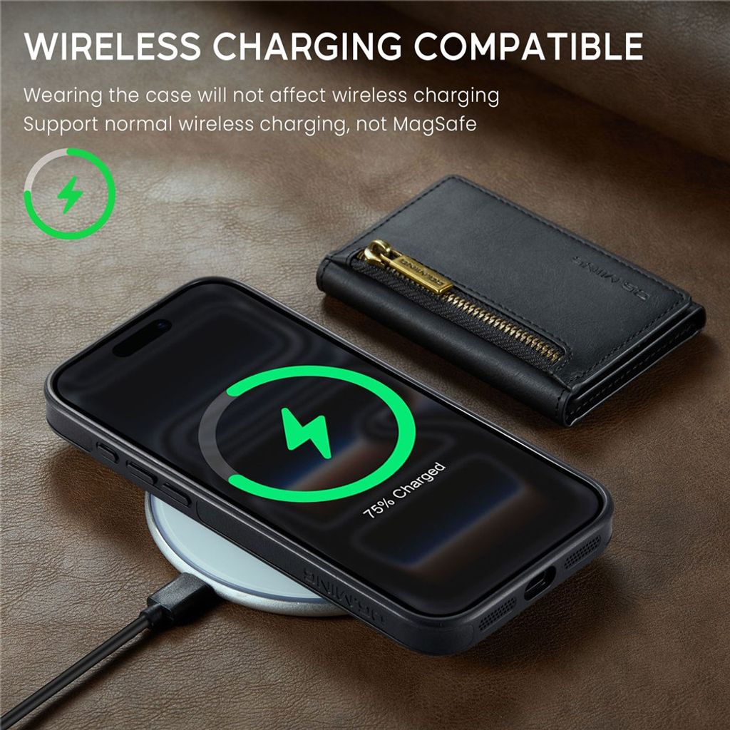 DG.MING iPhone 18 Pro/17 Pro Deksel med Magnetisk Avtakbar Lommebok - Svart