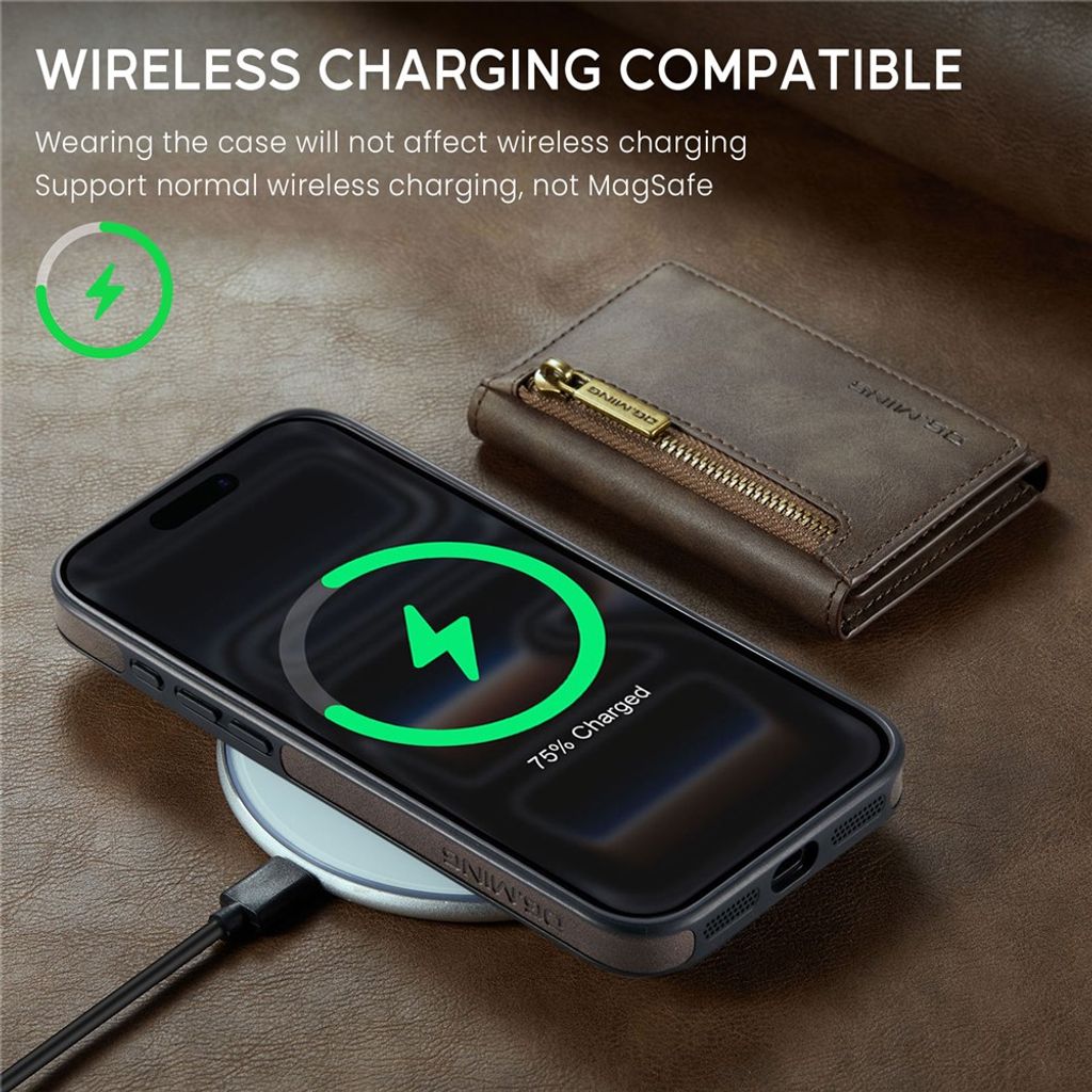 DG.MING iPhone 18 Pro/17 Pro Deksel med Magnetisk Avtakbar Lommebok - Brun