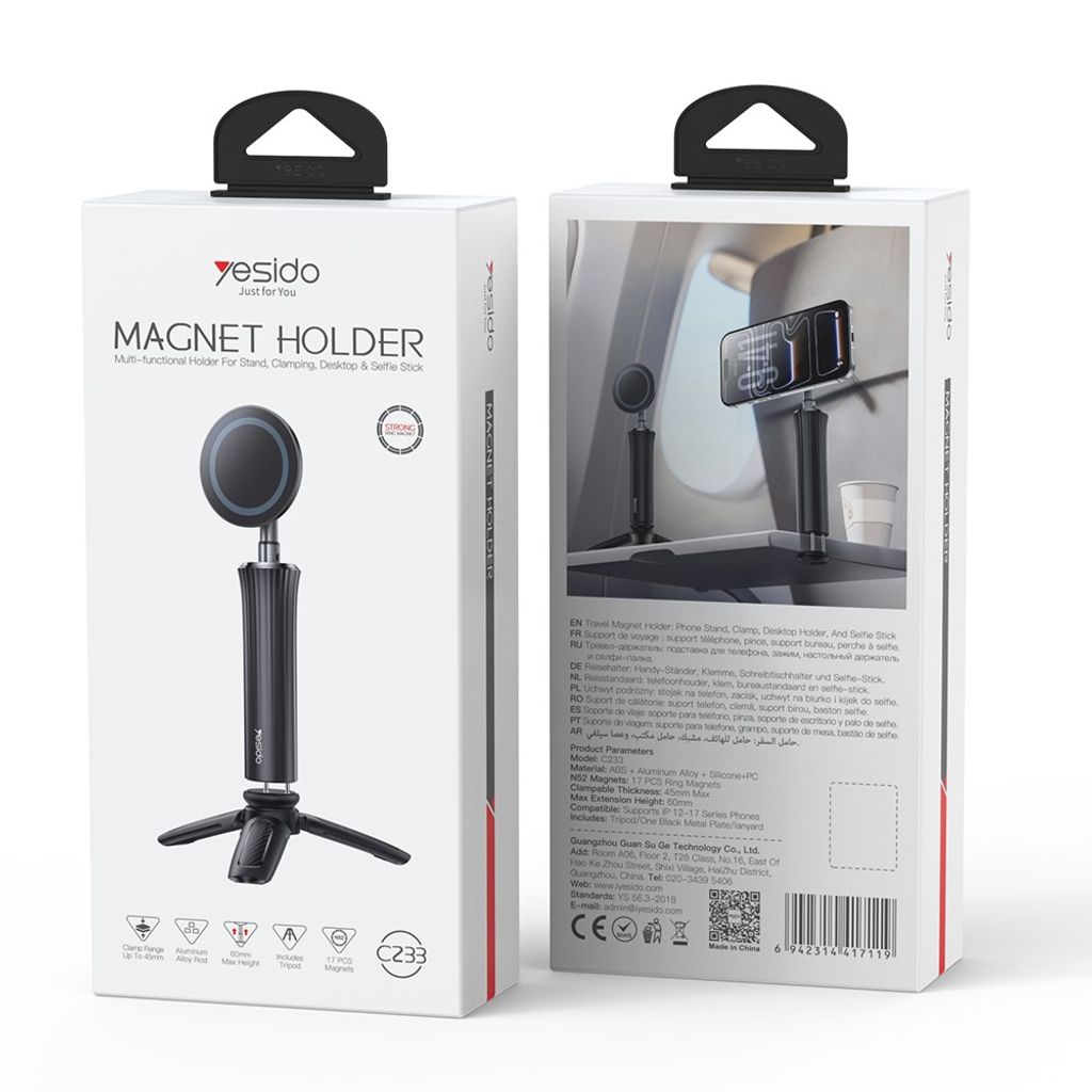 Yesido C233 Teleskopstativ med Magnetisk Mobilholder – Svart