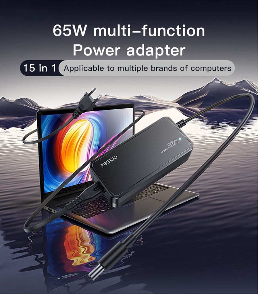 YESIDO CG11E Universal Laptop Oplader 65W Hurtig Oplader med 15 DC Stik