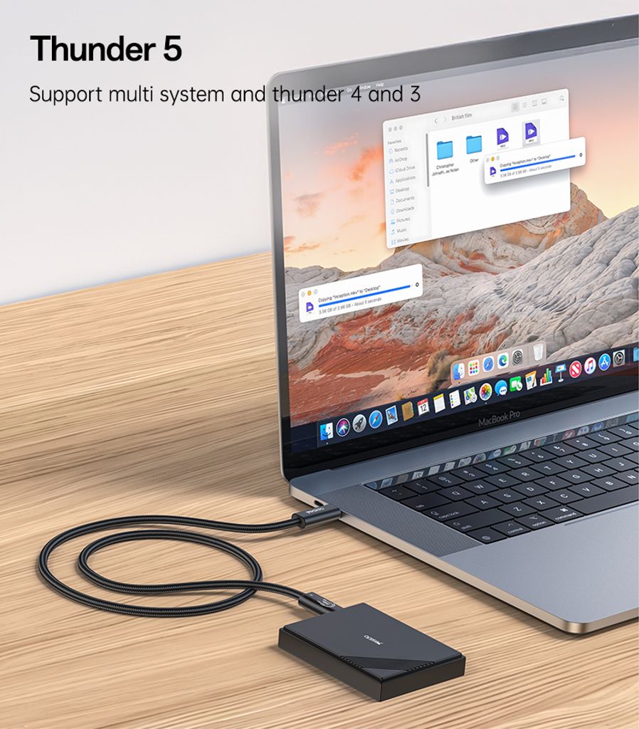 YESIDO CA211 Thunderbolt 5 USB-C til USB-C kabel 240W, 1m – Sort
