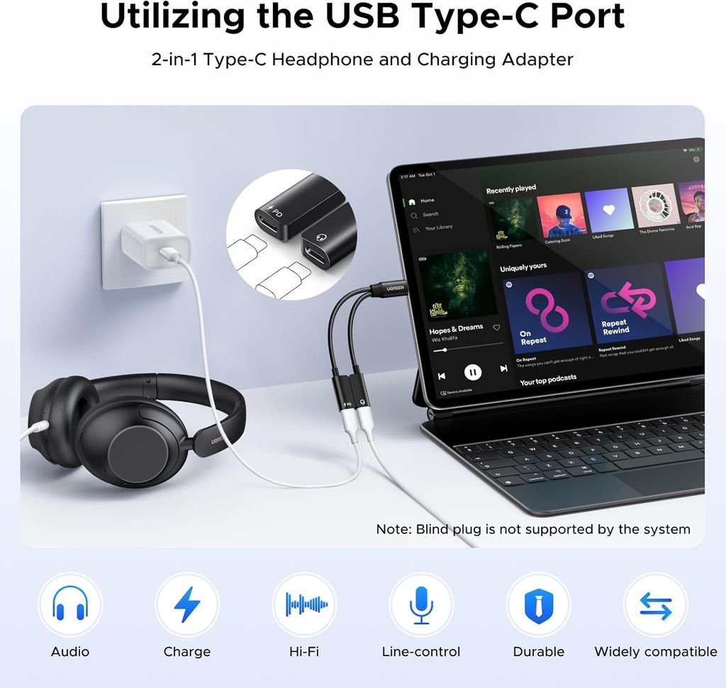 UGREEN USB-C Audio Adapter for Headphones and Charging