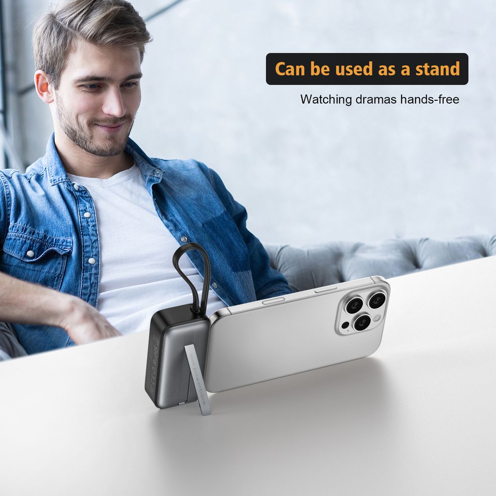 SiGN 5000mAh Powerbank Snabbladdning med Inbyggd USB-C-kabel