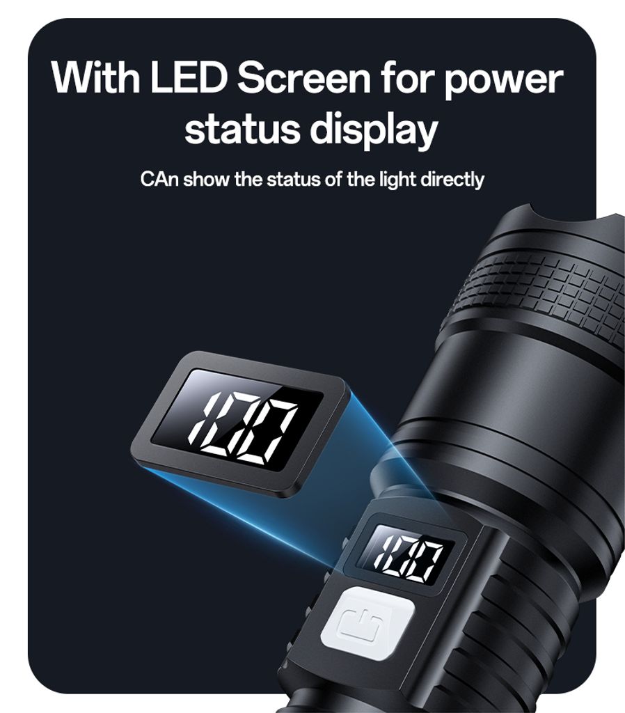 Yesido Teleskopisk Zoombar LED-lommelykt Oppladbar med Digital Display